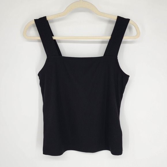 The Drop Tops - Womens Ribbed Wide Srtap Square Neck Tank Top Small Capsule Minimalist Basic